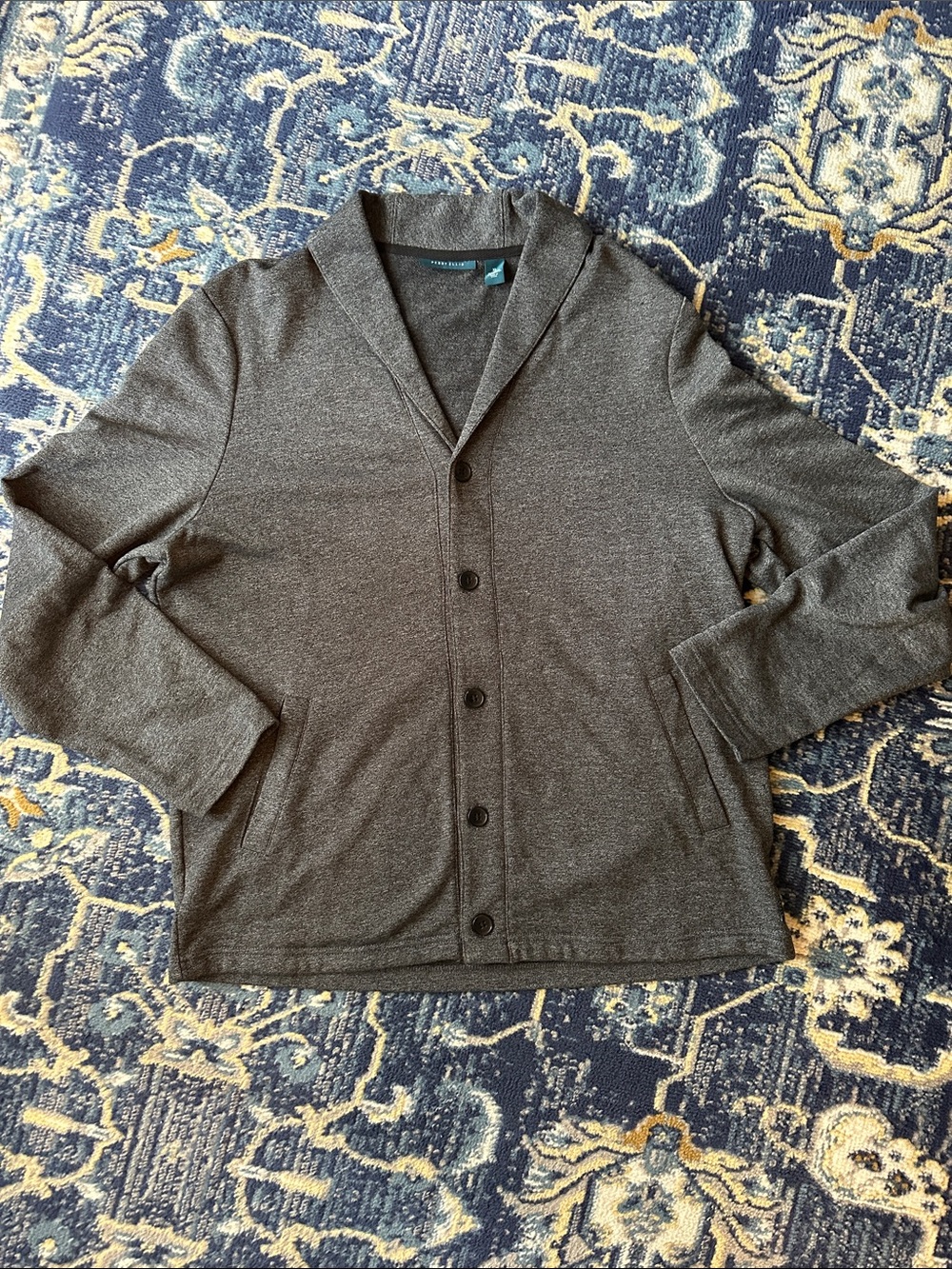 Perry Ellis Charcoal Knit Shawl Collar Cardigan
